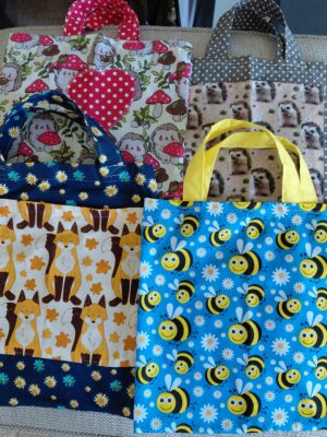 Handmade soft cotton bags with wildlife design fabric