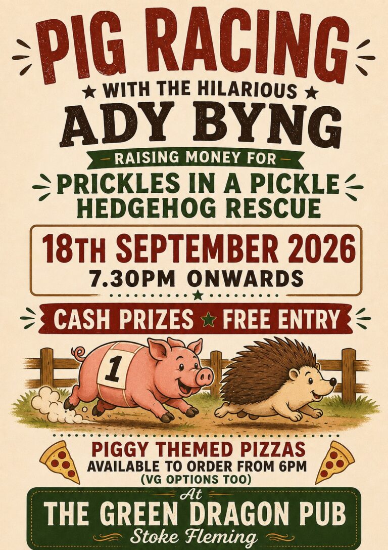 Pig Racing: 18th September 7.30pm at The Green Dragon, Stoke Fleming